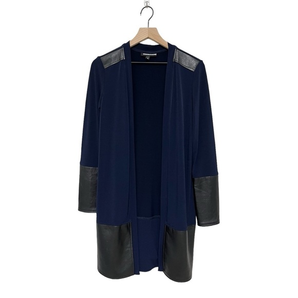 Anatomie Navy Long Sleeves Long Open Cardigan LambSkin Details Size S - Picture 1 of 8